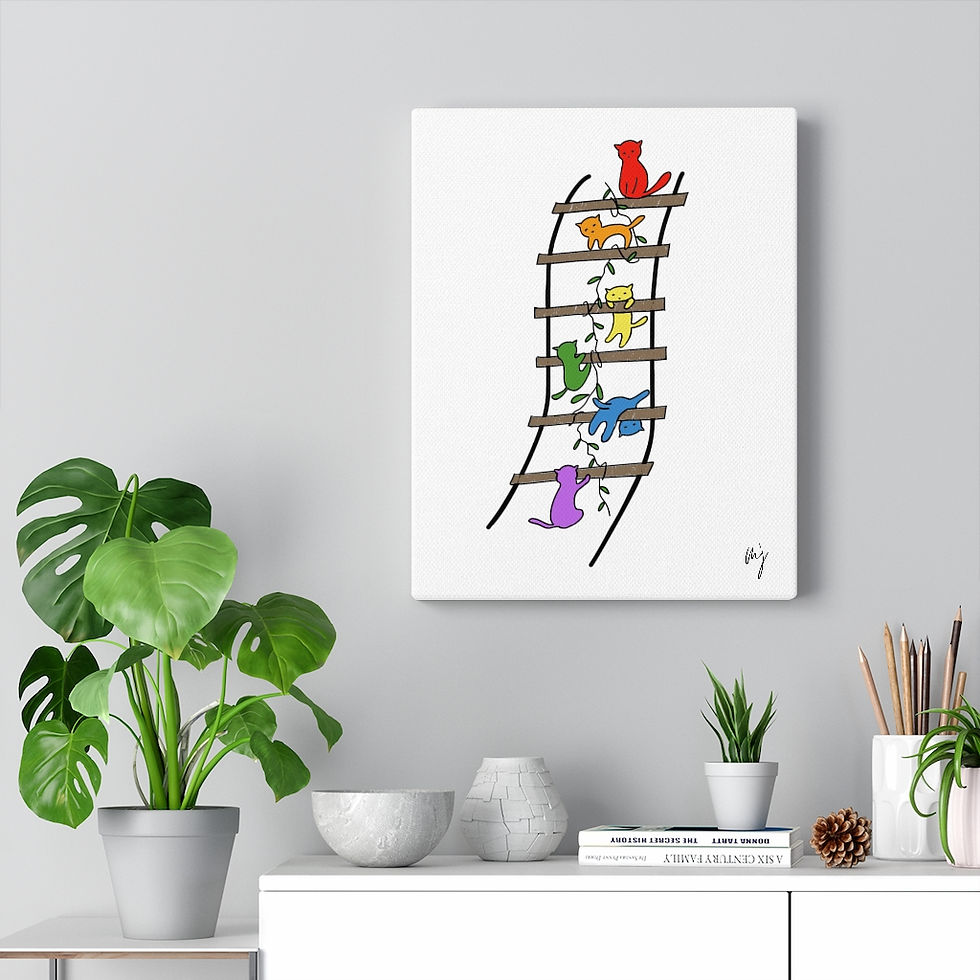 Thumbnail: Canvas Gallery Wraps - rainbow cats on ladder w/ leaves #pride