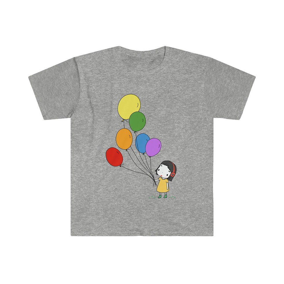 Thumbnail: Unisex Softstyle T-Shirt - little girl with rainbow balloons #pride