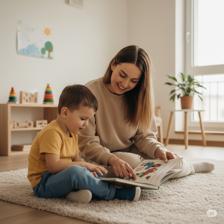 Pani nauczyciel czyta chłopczykowi