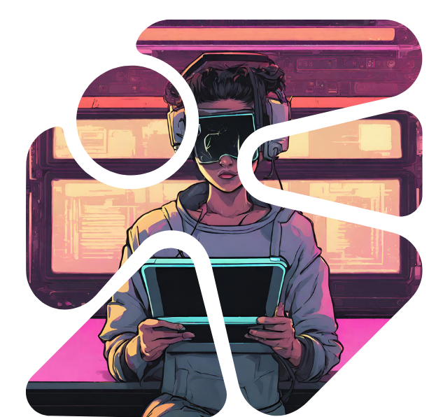Teenager with vr glasses looking at tablet