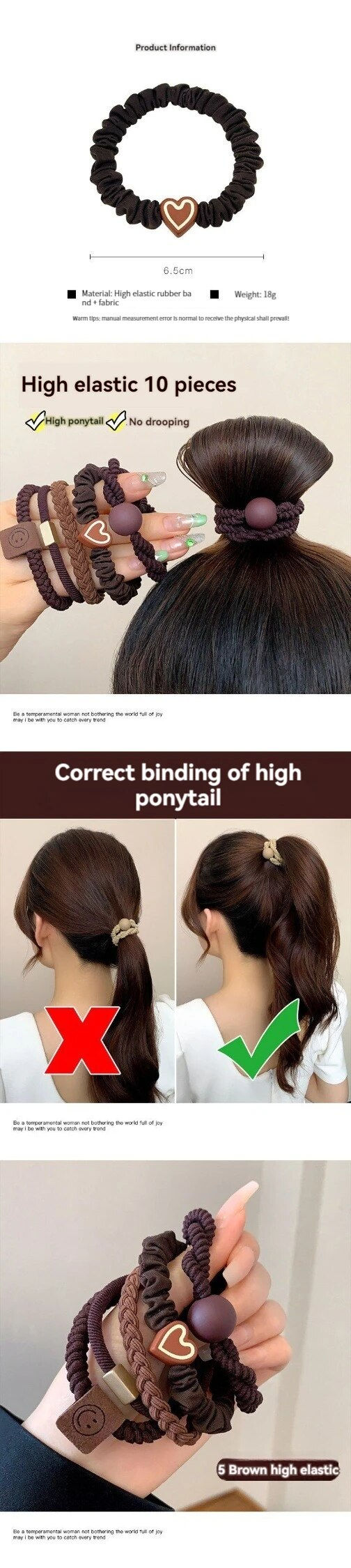 Thumbnail: 10PCS Headband Leather Band Female High Ponytail Holster Hair Accessories Simple