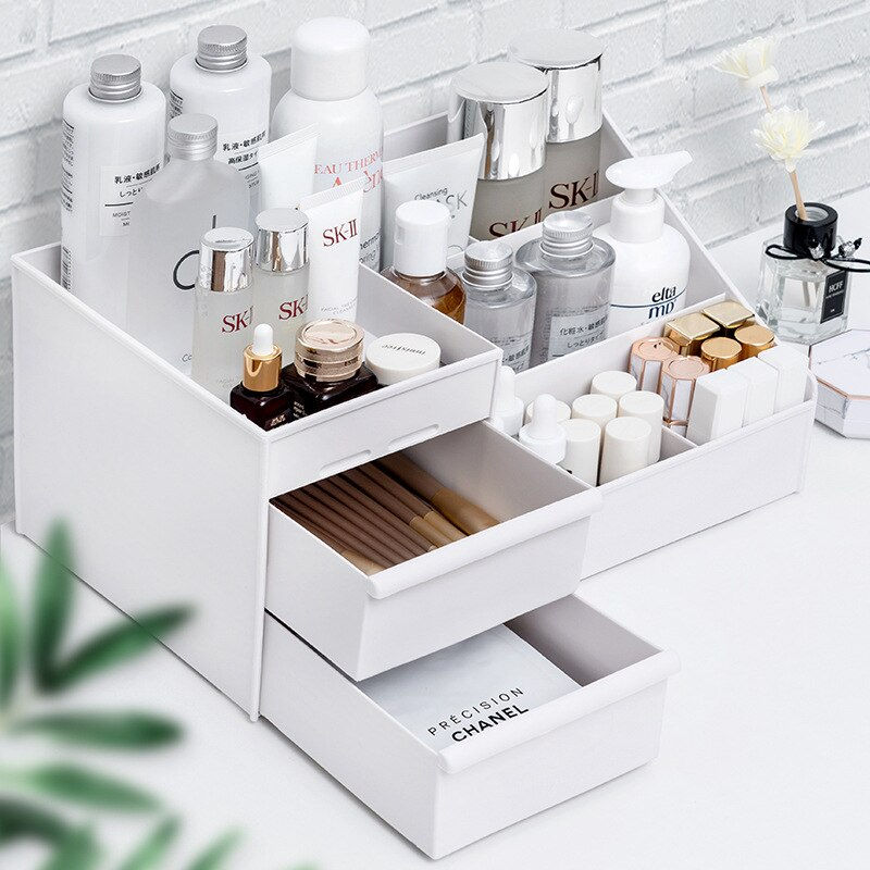 Thumbnail: 1pc White New Drawer Makeup Storage Box Dormitory Finishing Plastic Shelf