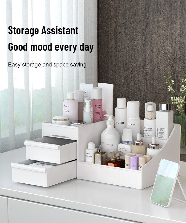 Thumbnail: 1pc White New Drawer Makeup Storage Box Dormitory Finishing Plastic Shelf