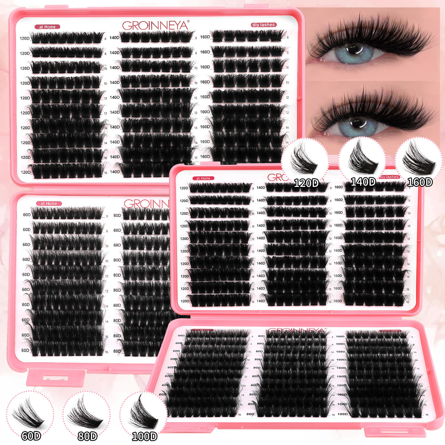 GROINNEYA Lashes Cluster DIY Lash Extension Mixed Tray Clusters Eyelashes