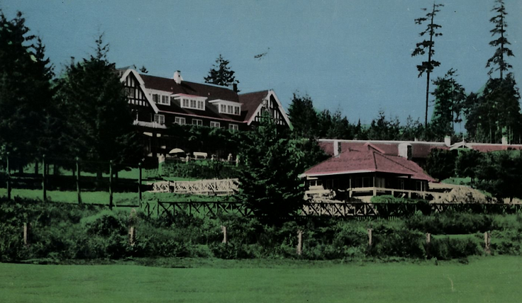 The Qualicum Beach Hotel with the golf clubhouse, circa 1940.