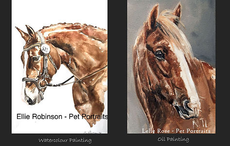LelleRose's Oil painting to watercolour painting comparison of two chestnut horses
