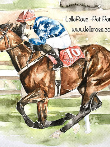 Thoroughbred horse racing with jockey.