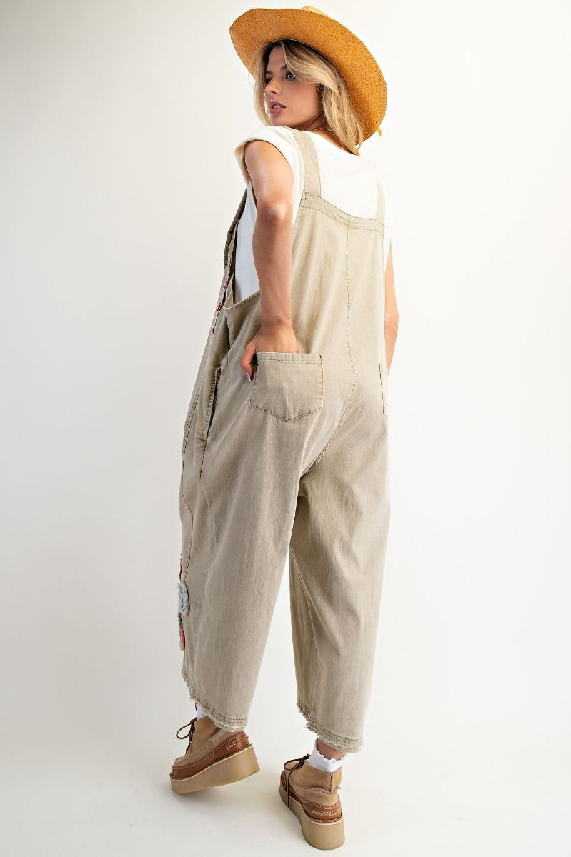 Thumbnail: FLOWER PATCH WASHED DENIM OVERALLS