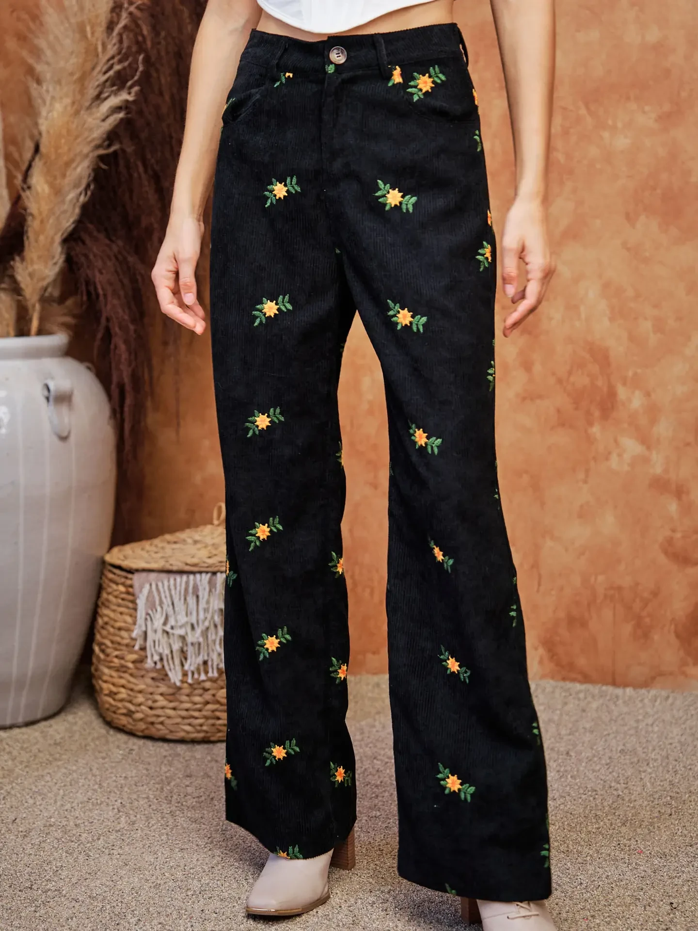 Black Cords with yellow flowers