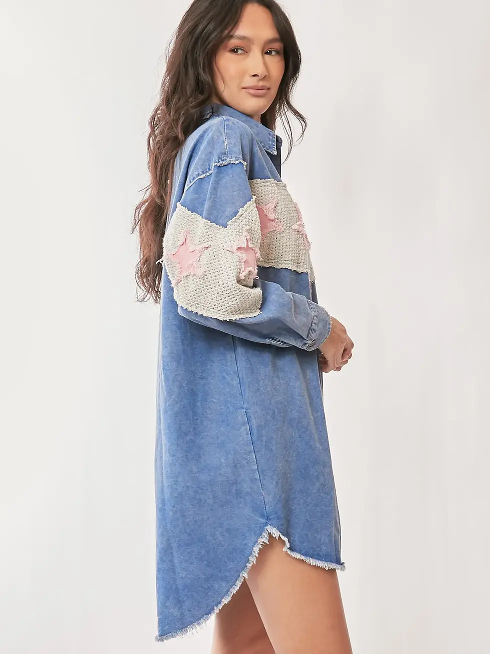 Thumbnail: Acid Washed Denim Star Patch Detail Shirt Dress