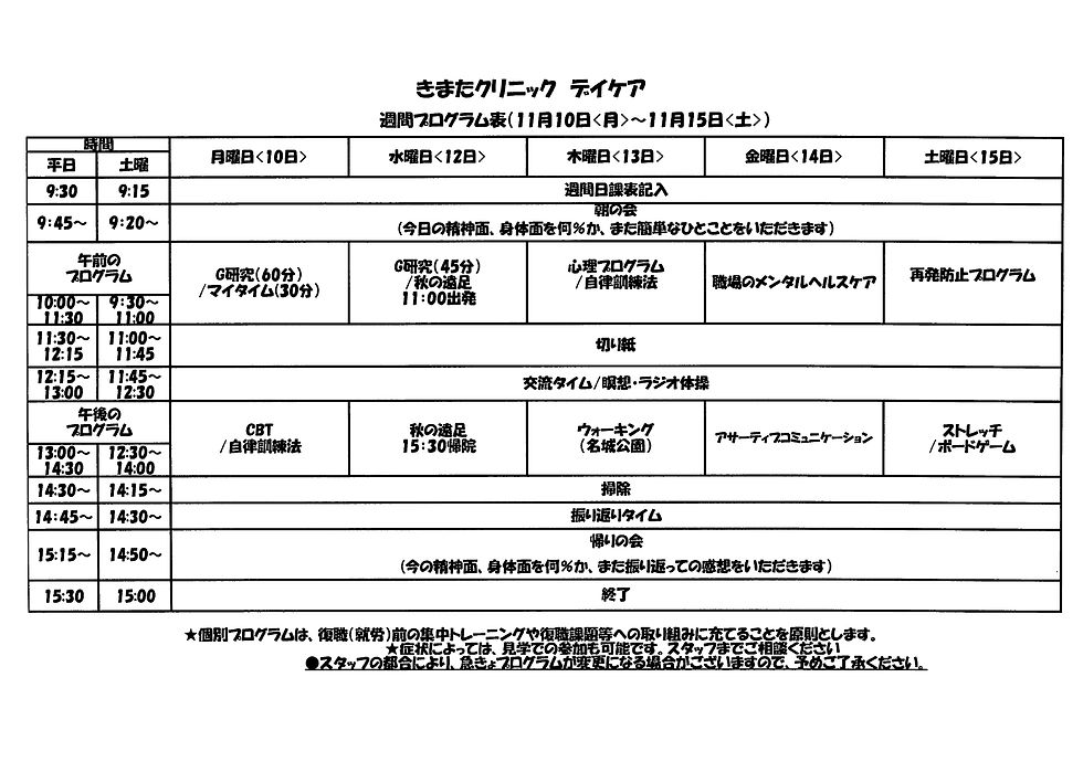 デイケアプログラム(R7.11.10-.11.15)