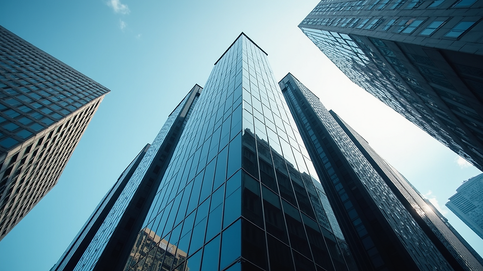 Eye-level view of a modern office building representing corporate legal solutions