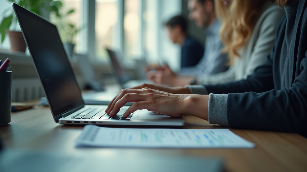 Eye-level view of a person seated at a desk studying AI online