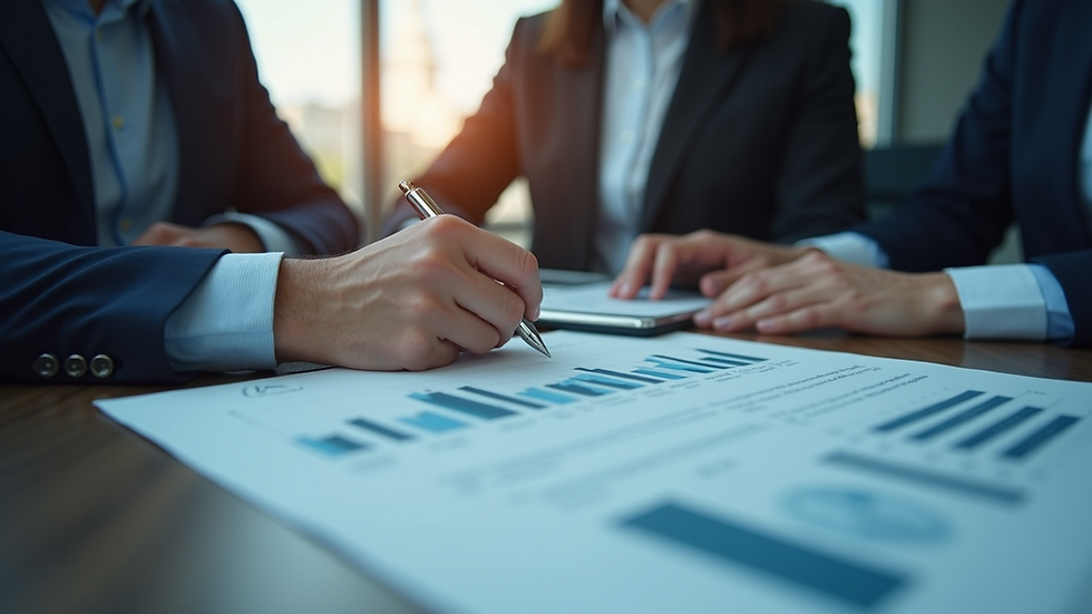 Close-up view of a legal professional reviewing AI-generated compliance reports