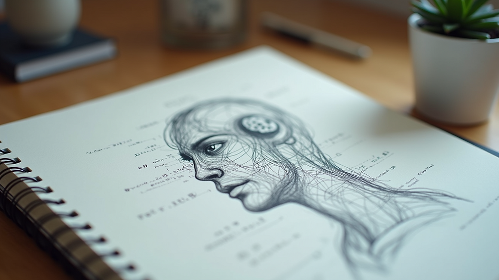 Close-up of a notebook with AI algorithm sketches