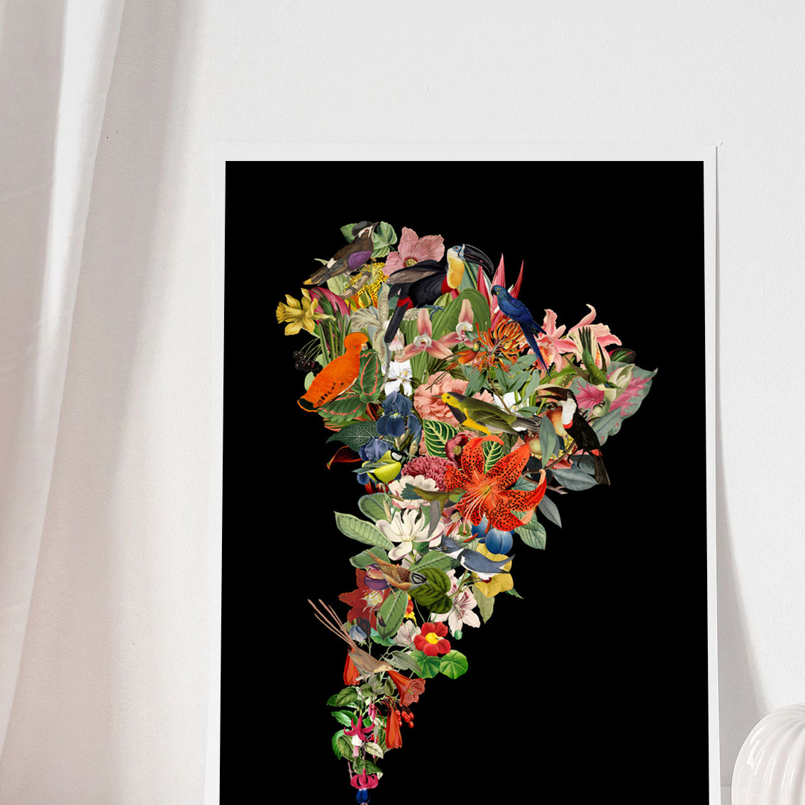 Mapa Flor de Sudamérica Negro - Lámina