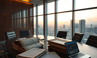 A luxurious, high-rise corporate boardro