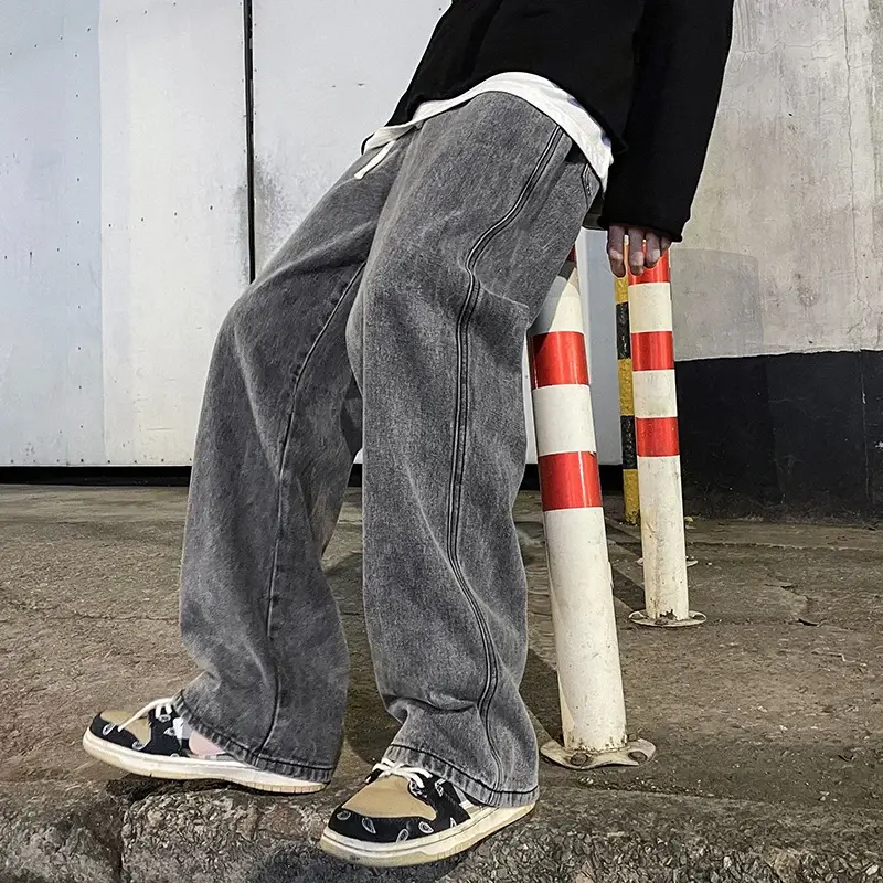 Miniatura: Novos Jeans Soltos Streetwear Masculinos Estilo Coreano Moda Solta Reta Perna La