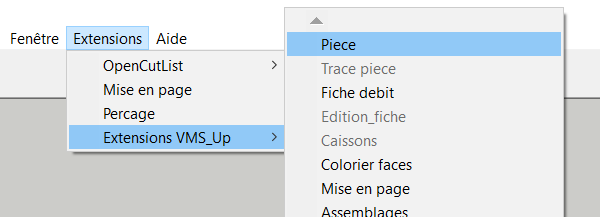 Plug-in Pièce - le menu d'accès.