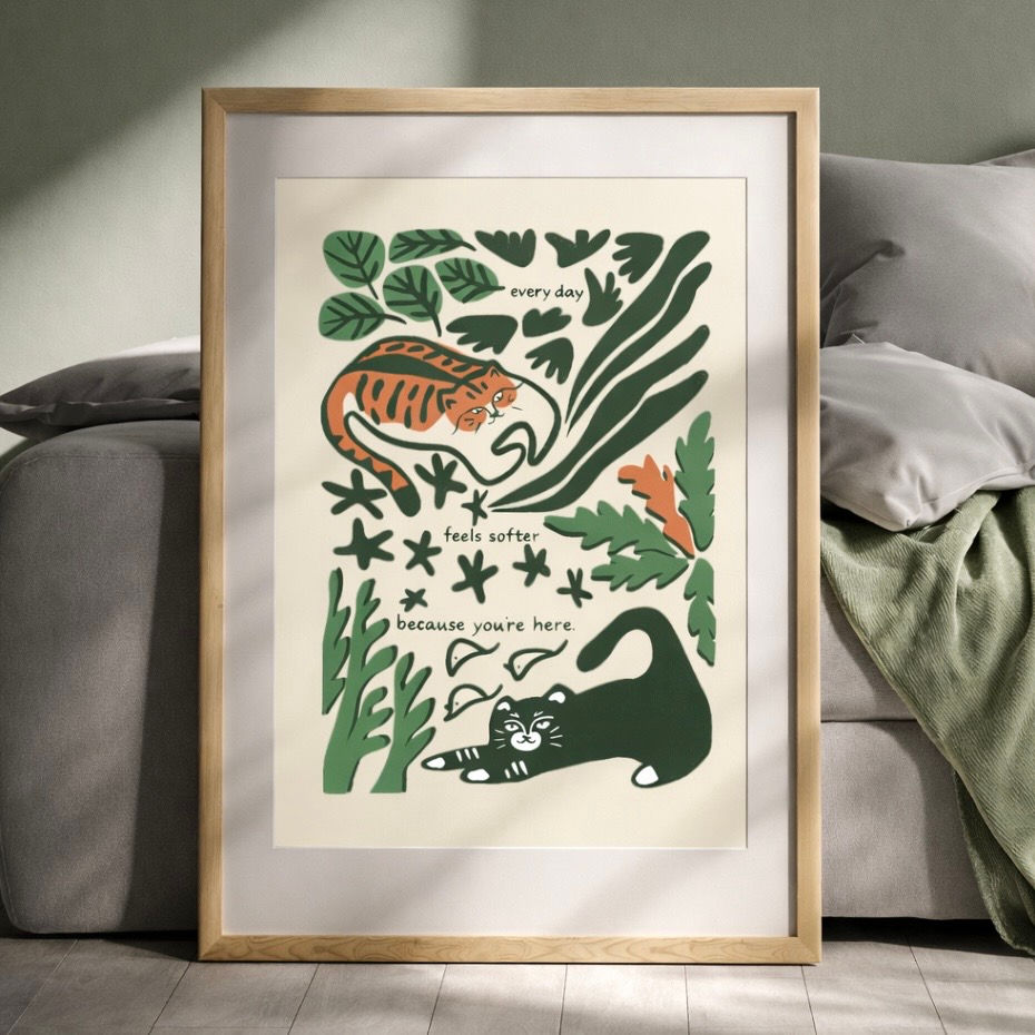 Thumbnail: Every Day Feels Softer Because You’re Here – Mental Health Poster | Whimsy Cat A