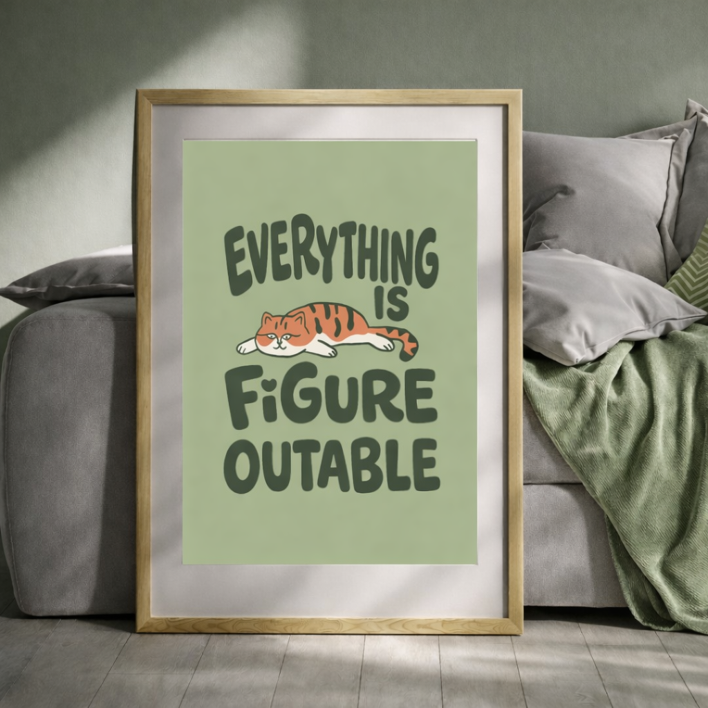 Everything Is Figureoutable Poster, Cute Cat Wall Art| Kids Motivational Poster