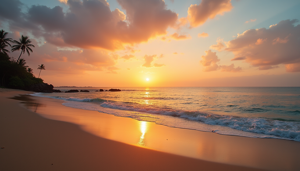     Sunset view of Seminyak beach with calm waves and soft golden sand
