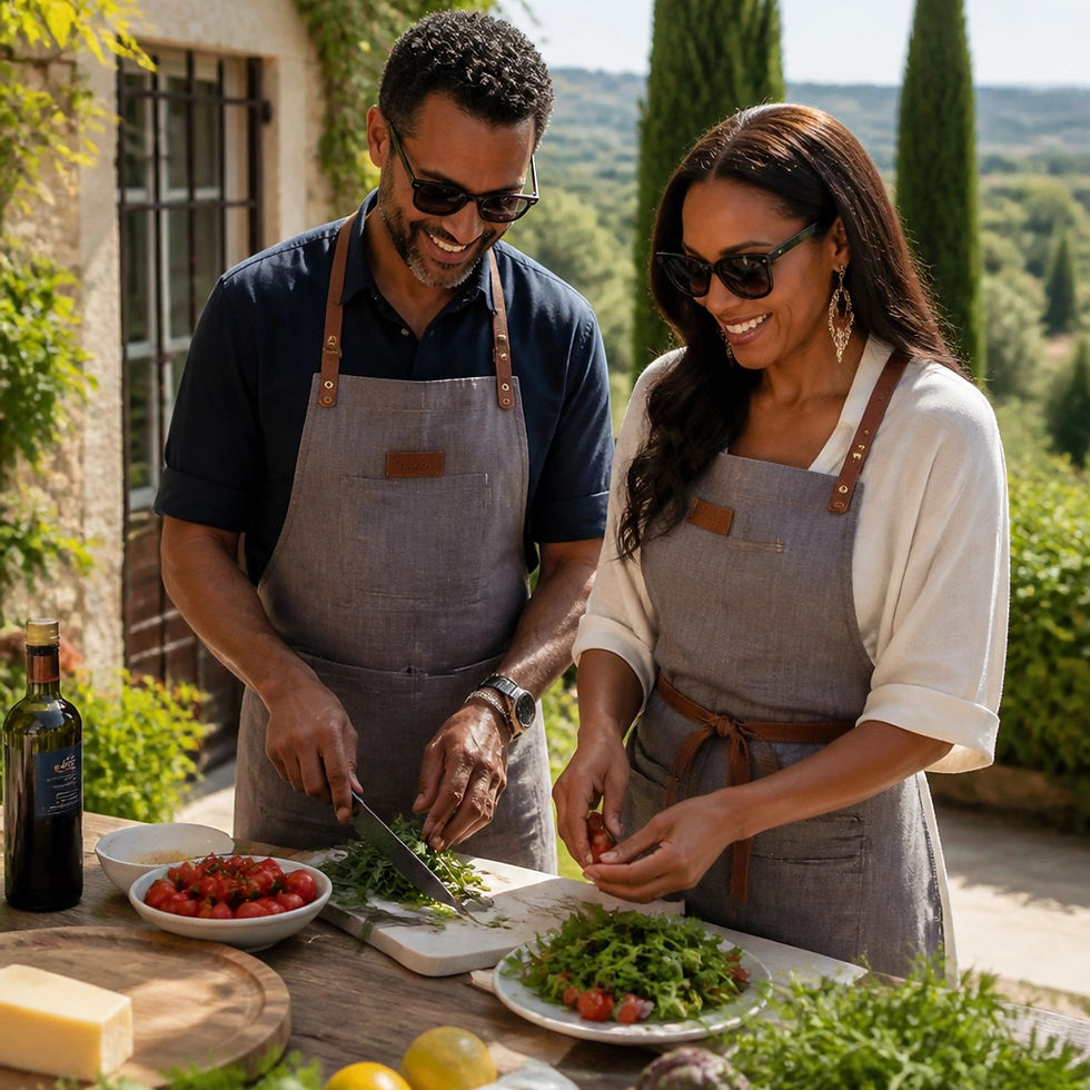 African American couple participating in a high-end outdoor cooking class