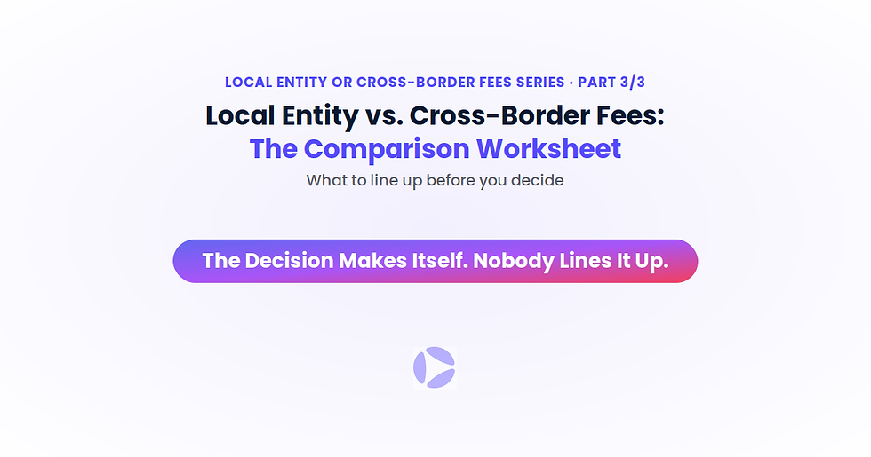 Local entity vs cross-border fees comparison worksheet graphic, part 3 of 3 in GPC's local entity series