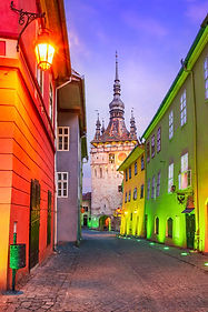 Sighişoara Clock Tower colourful street