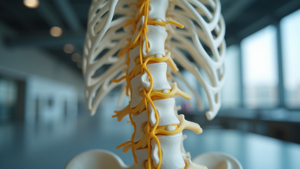 Eye-level view of a spine model showing sciatic nerve pathways