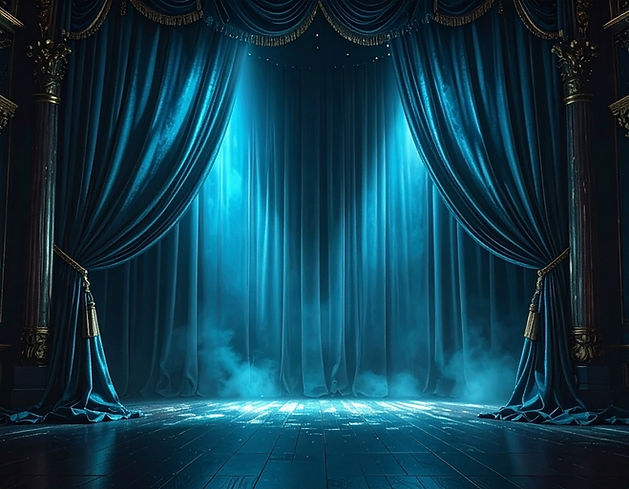 Ein Theater-Vorhang in petrrol farbenen blau