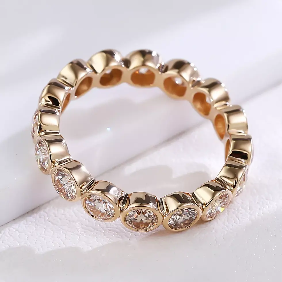 Full eternity bezel set diamond ring side view