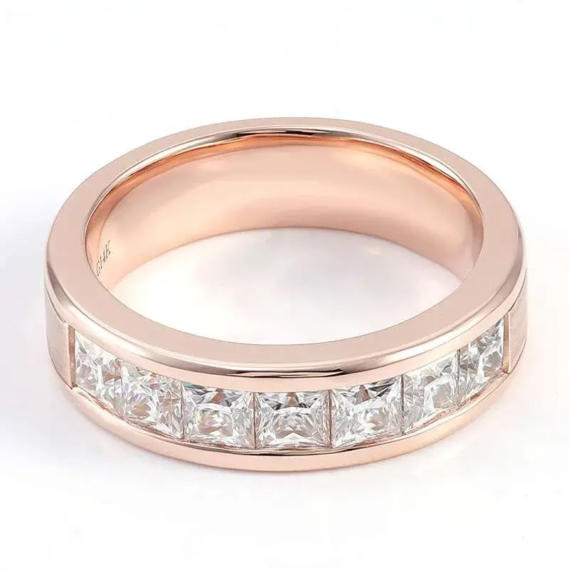 Princess cut diamond channel band in solid gold