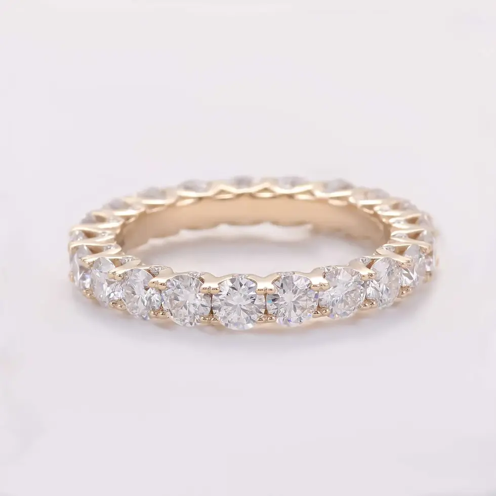 Round diamond eternity band with pavé gallery side stones in yellow gold, lab-grown VVS diamonds