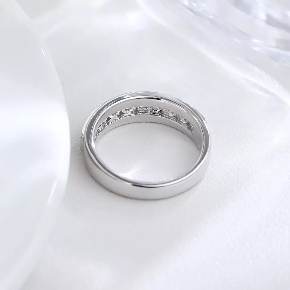 Minimalist channel diamond ring polished gold side view