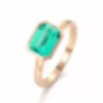East-west bezel set Colombian emerald ring in yellow gold