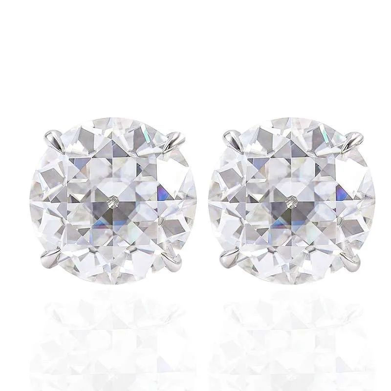 Classic round lab diamond stud earrings in three-prong martini setting, white gold