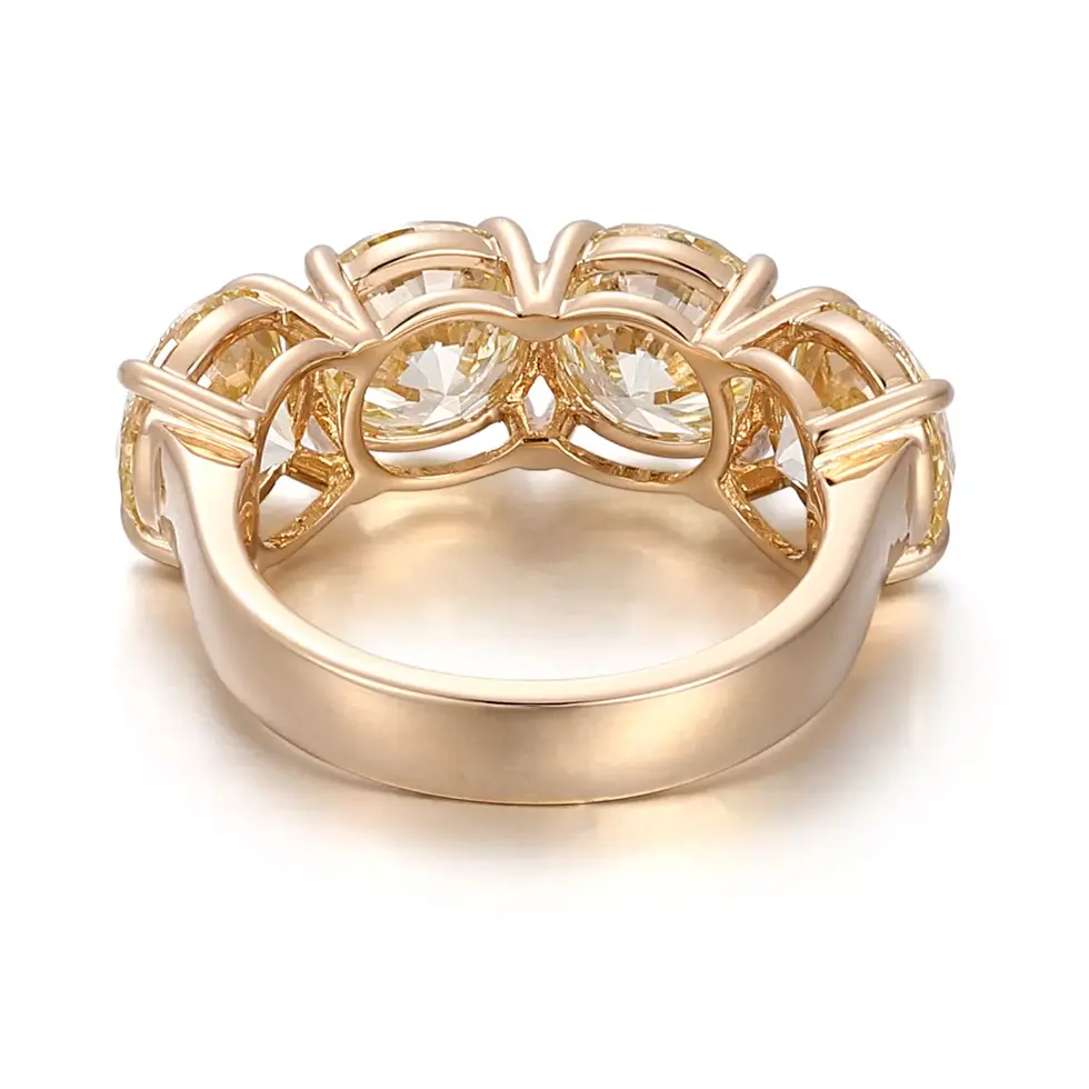 Underside view of four stone round brilliant lab grown diamond ring showing open gallery setting