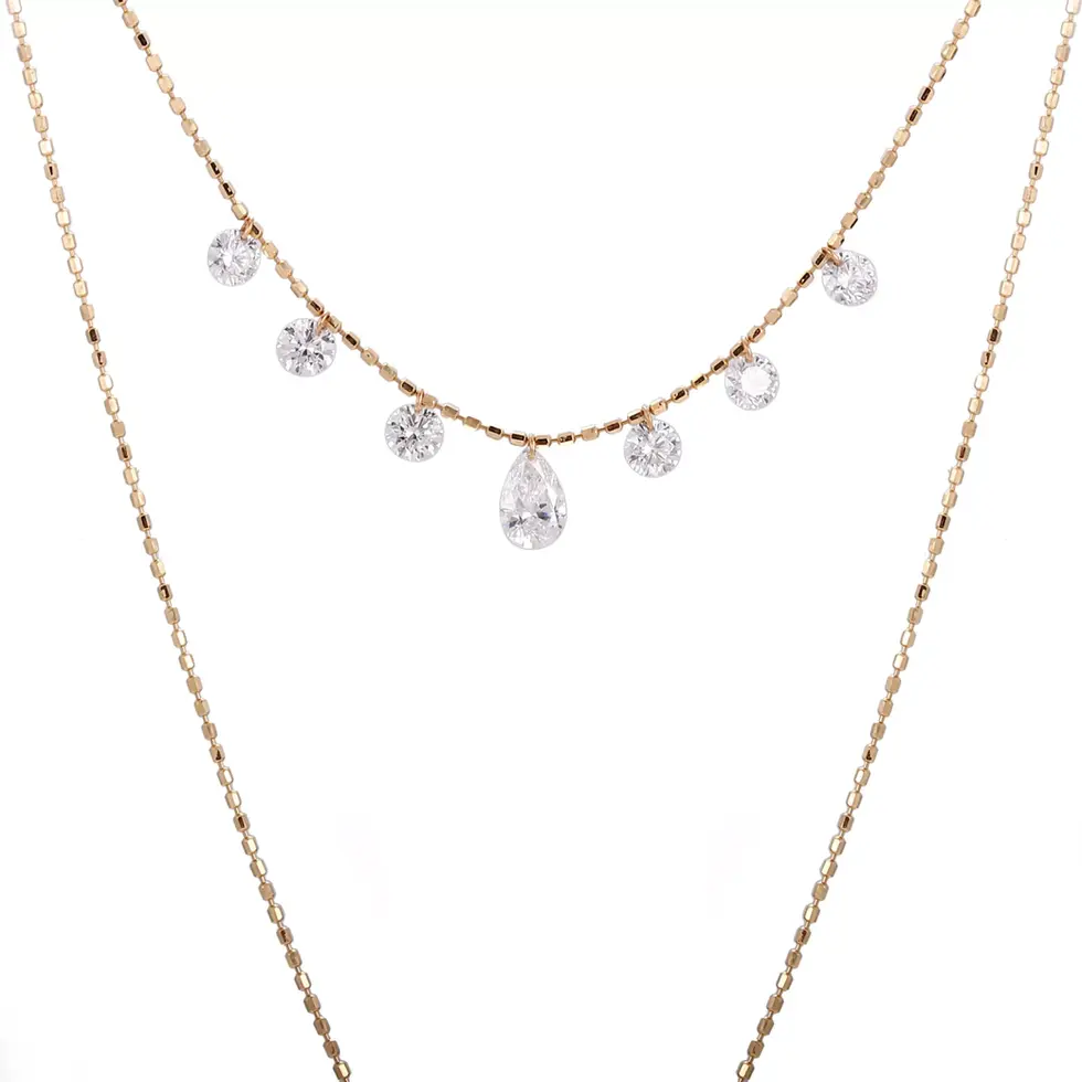 Graduated diamond drop necklace with pear-cut center