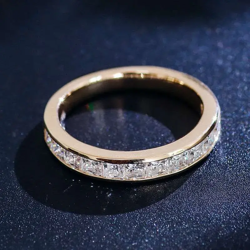 Princess cut channel-set diamond band in gold