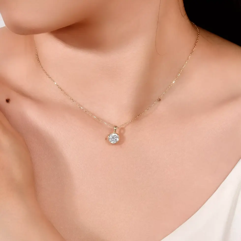 Round lab diamond bubble pendant in 14K gold