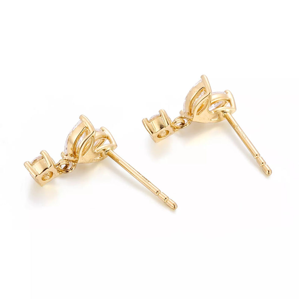 Marquise and round lab diamond drop earrings in yellow gold, side profile