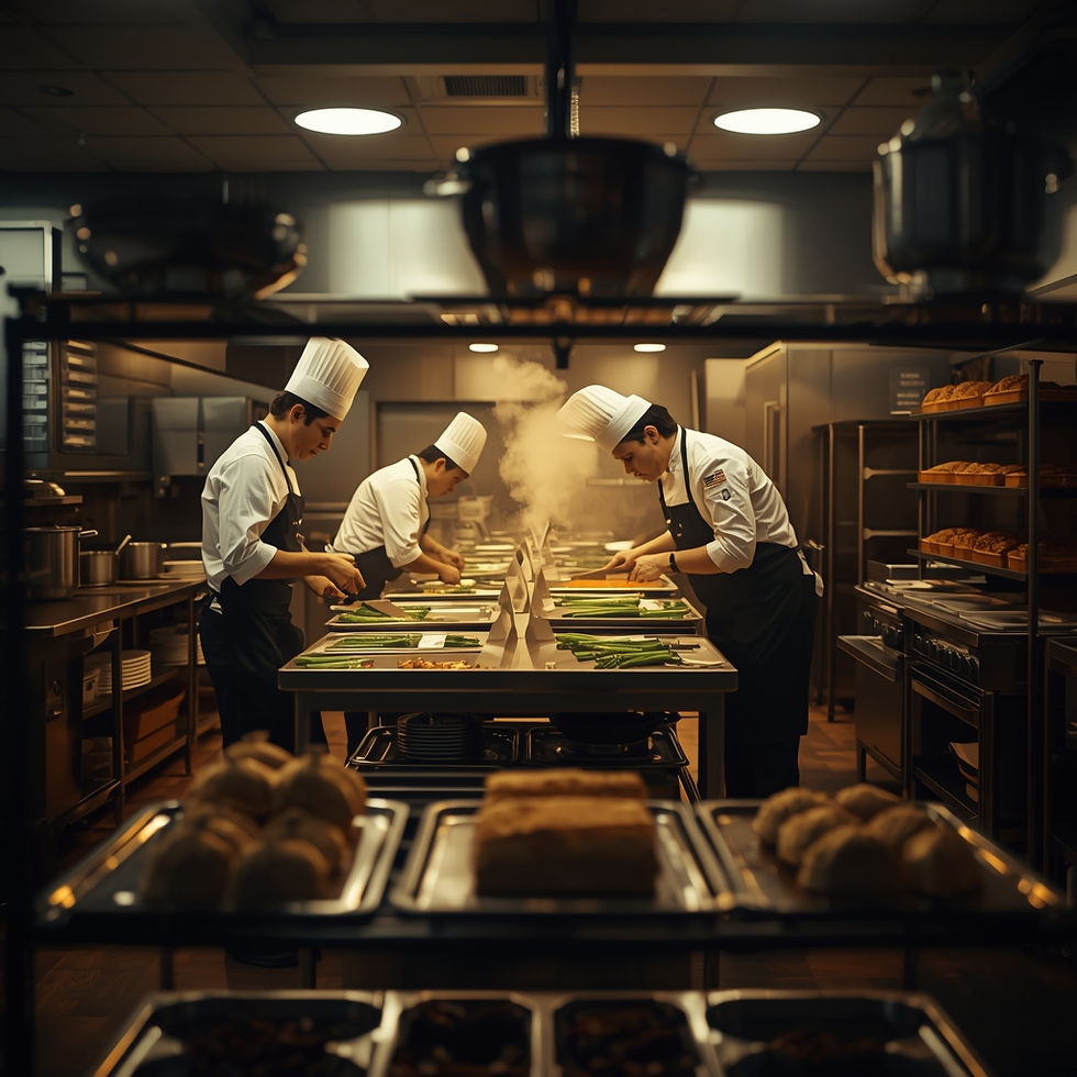 Professional Chefs Working in a Commercial Catering Kitchen