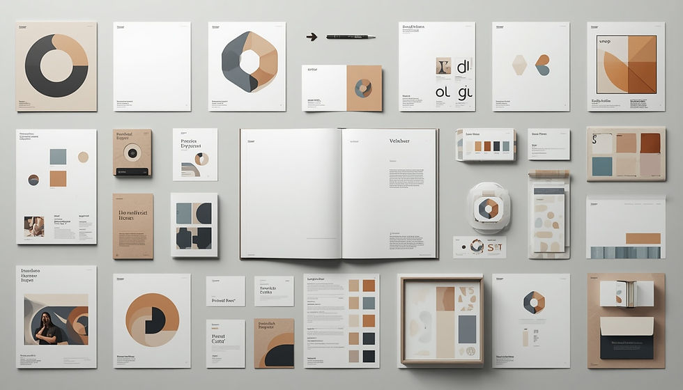 Consistent small business brand identity shown across coordinated visual materials