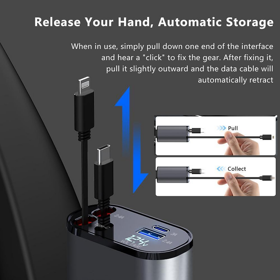 Thumbnail: Retractable Car Charger 4 in 1 Fast Car Phone Charger 120W With USB Type C Cable