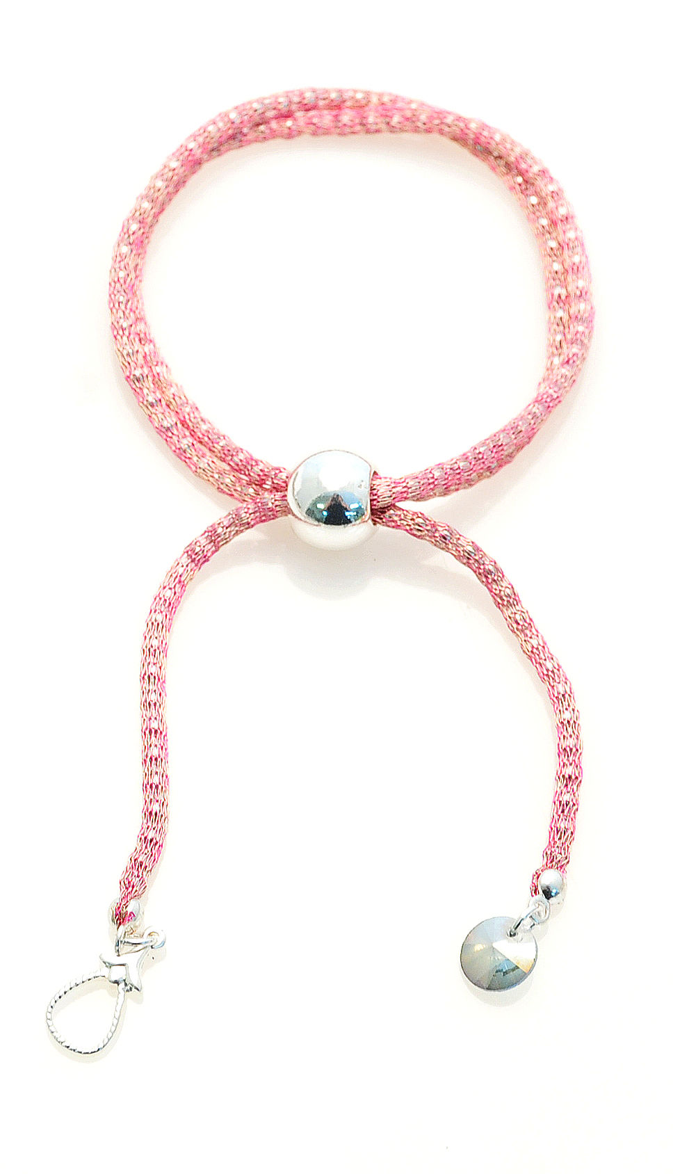 Thumbnail: pink Contemporary Sterling silver italian mesh chain ball bracelet