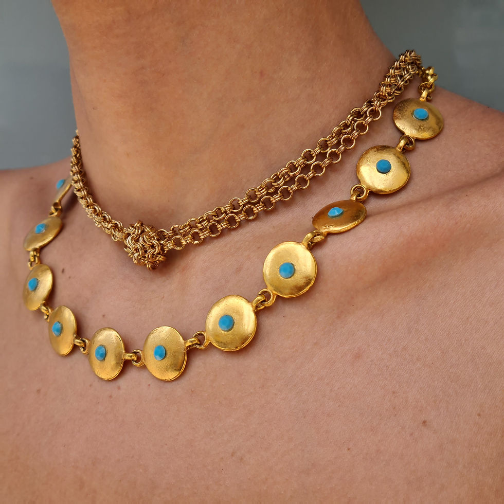 Thumbnail: Gold Hammered Discs With Turquoise