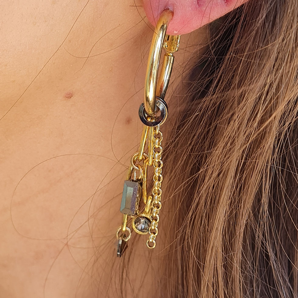 Thumbnail: Gold Dangle Drop Hoop Earrings
