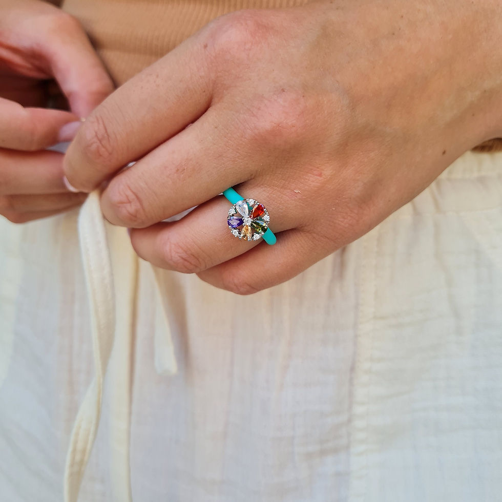 Thumbnail: Turquoise Ring Flower, Silicon Rings, Everyday Turquoise Ring
