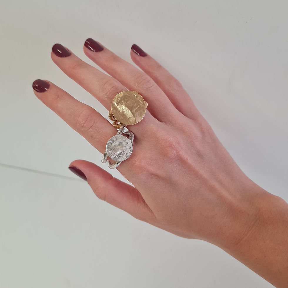 Thumbnail: Rustic Unique Ring, Hammered Circle Ring, Textured Disc Ring, Geometric Vintage